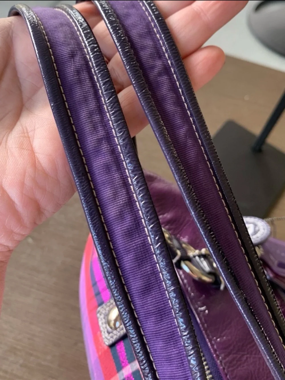 Coach 2pc 2010 Poppy Tartan Glam Tote + Wristlet (Purple) 15886 - Picture 9 of 16
